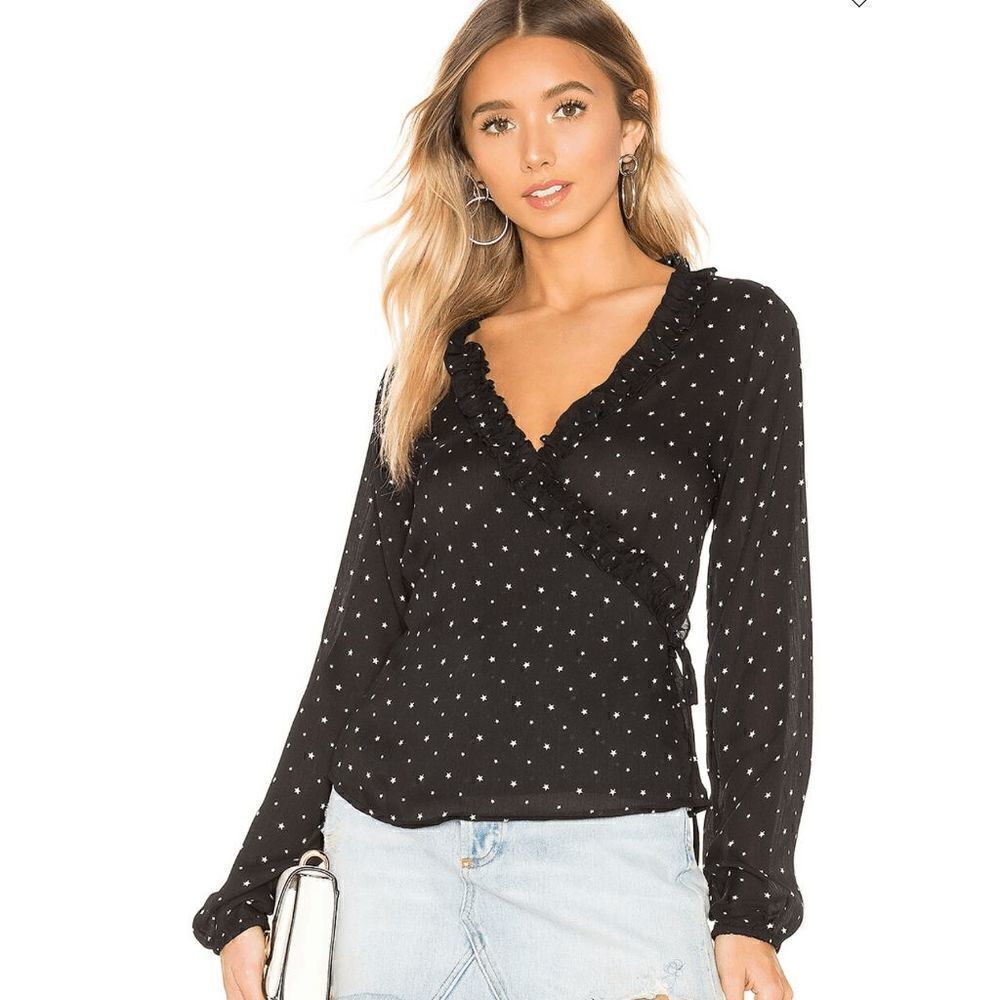 Superdown Mireia Wrap Top in Black with Stars Size S